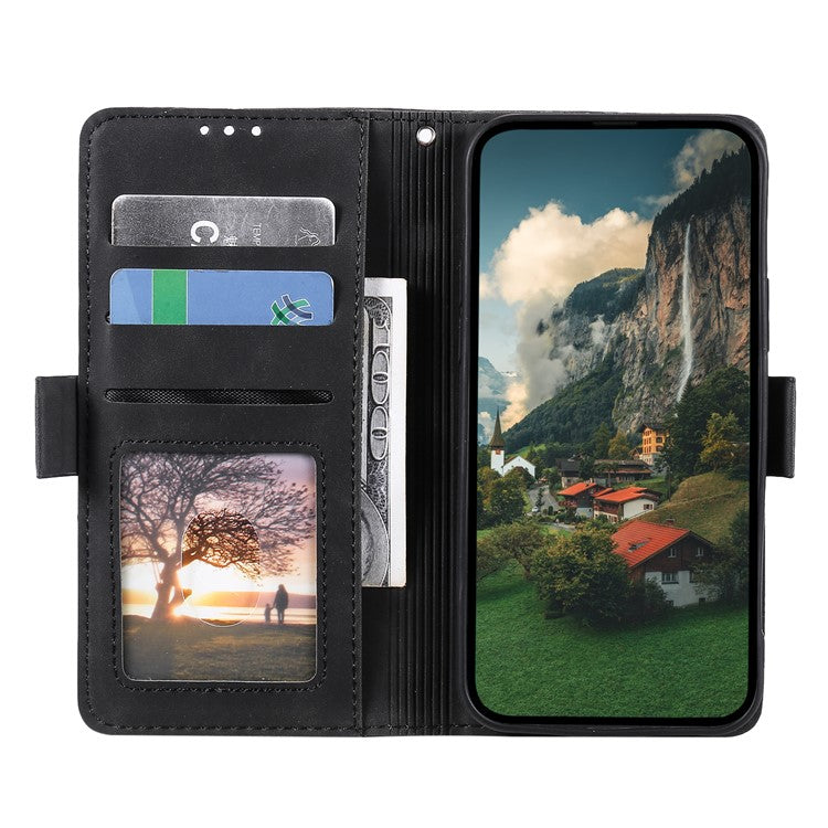 For iPhone 16 Case Vintage Splicing Shockproof Leather Phone Cover - Black