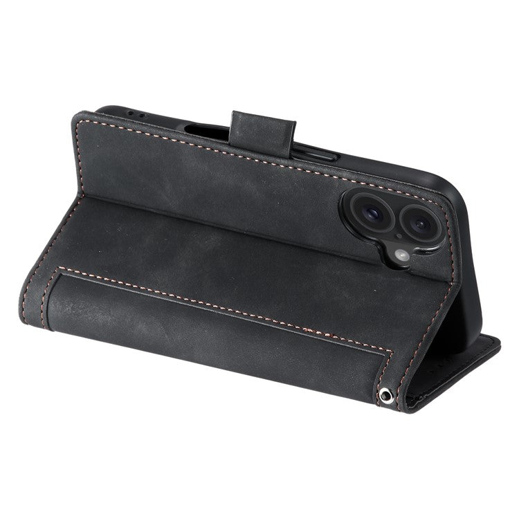 For iPhone 16 Case Vintage Splicing Shockproof Leather Phone Cover - Black