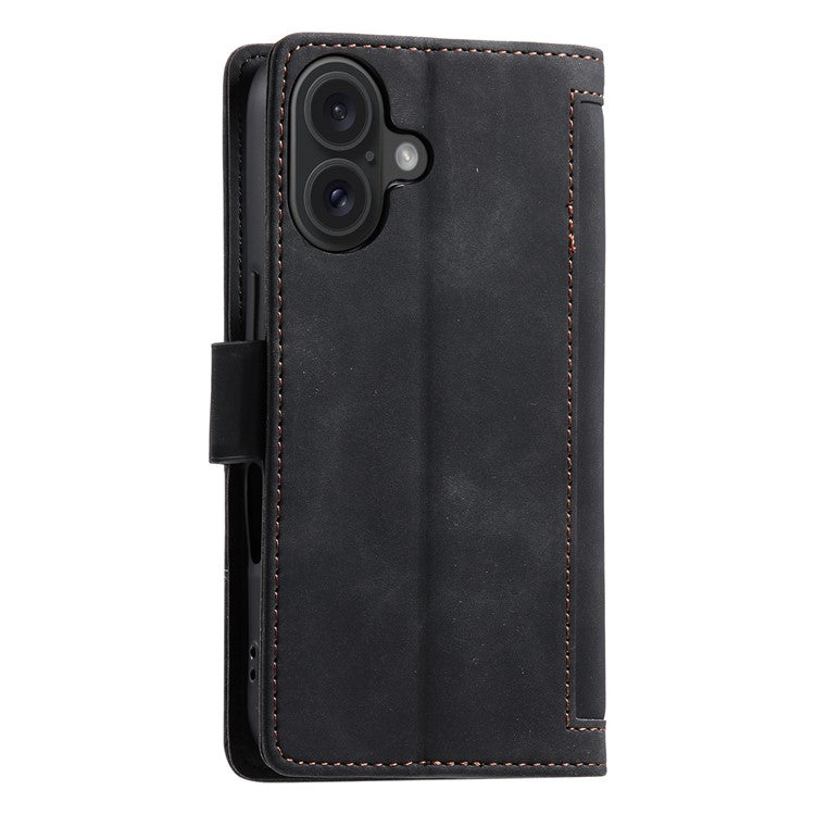 For iPhone 16 Case Vintage Splicing Shockproof Leather Phone Cover - Black