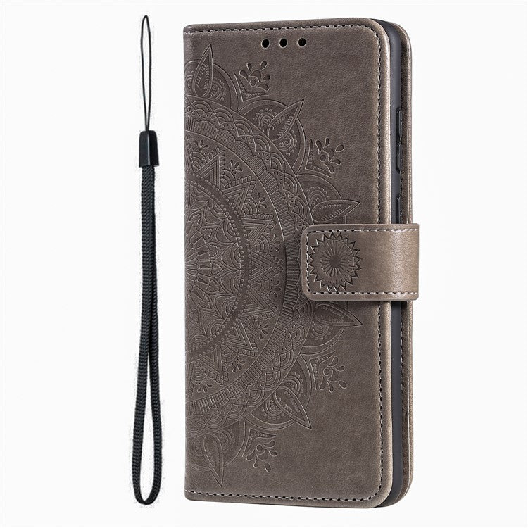 For iPhone 16 Plus Wallet Case Imprinted Totem PU Leather Stand Phone Cover - Grey