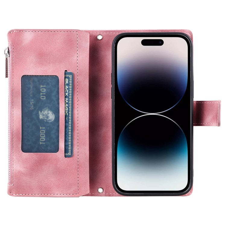 Style 006 For iPhone 16 Plus Case Mandala Flower Pattern PU Leather Zipper Wallet Phone Cover - Rose Gold