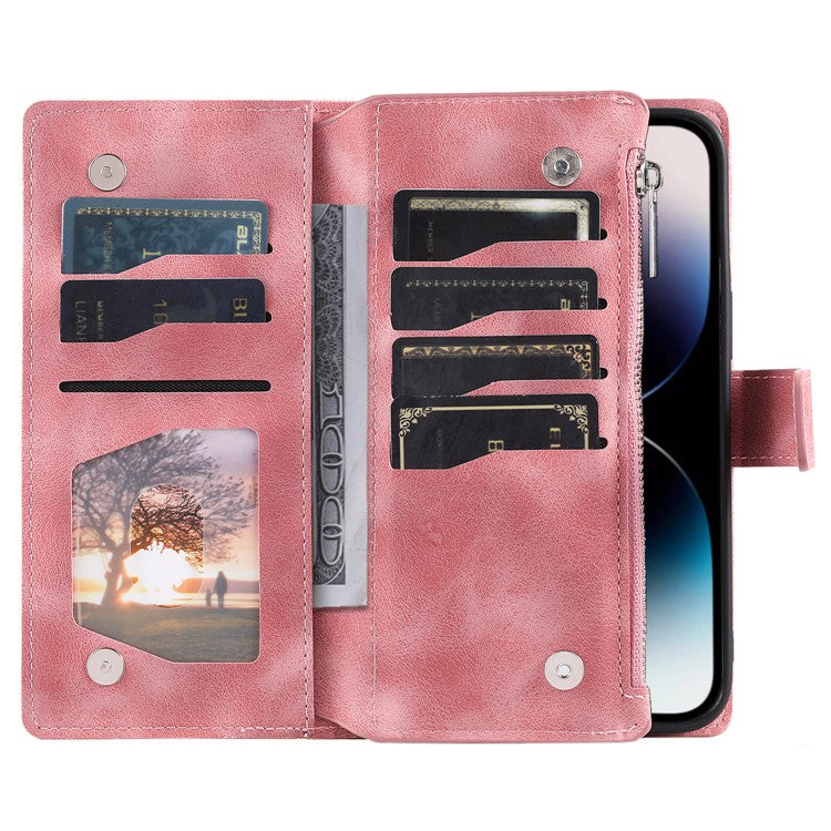 Style 006 For iPhone 16 Plus Case Mandala Flower Pattern PU Leather Zipper Wallet Phone Cover - Rose Gold