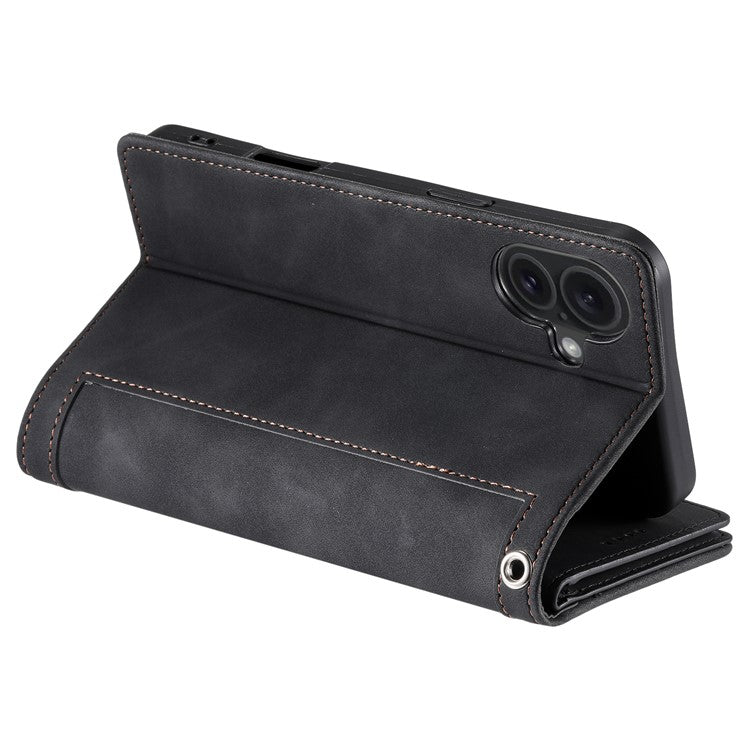 For iPhone 16 Case PU Leather Phone Cover with Zipper Wallet 9 Card Slots - Black