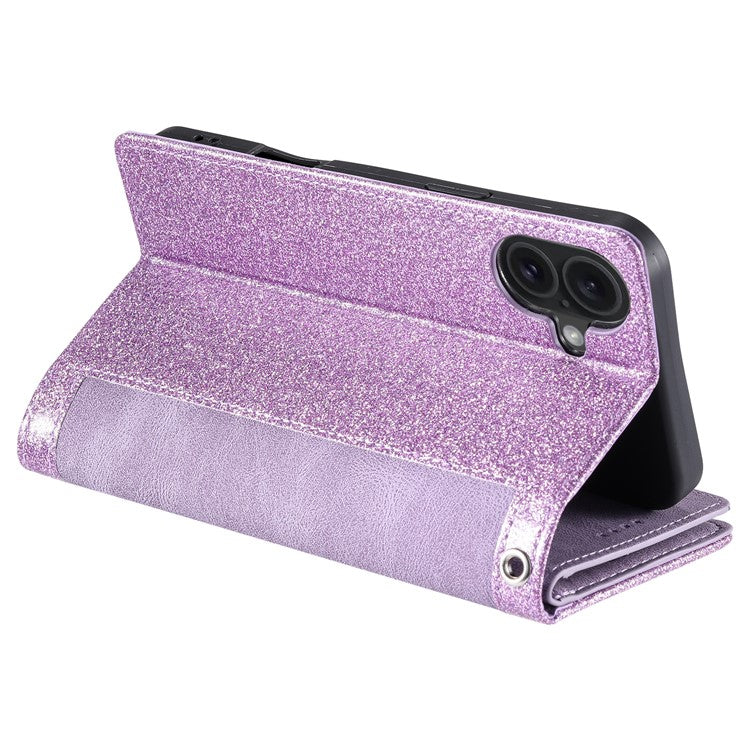 For iPhone 16 Case PU Leather Phone Cover with Zipper Wallet 9 Card Slots - Purple