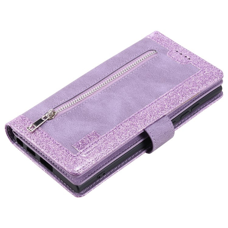 For iPhone 16 Case PU Leather Phone Cover with Zipper Wallet 9 Card Slots - Purple