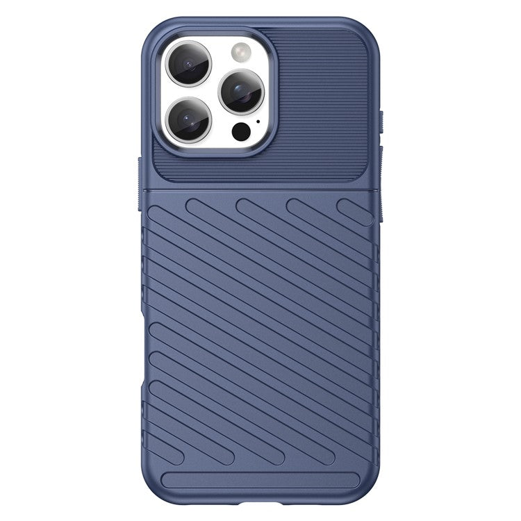 For iPhone 16 Pro Case Twill Texture TPU Shockproof Protective Phone Cover - Blue