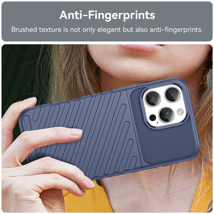 For iPhone 16 Pro Case Twill Texture TPU Shockproof Protective Phone Cover - Blue