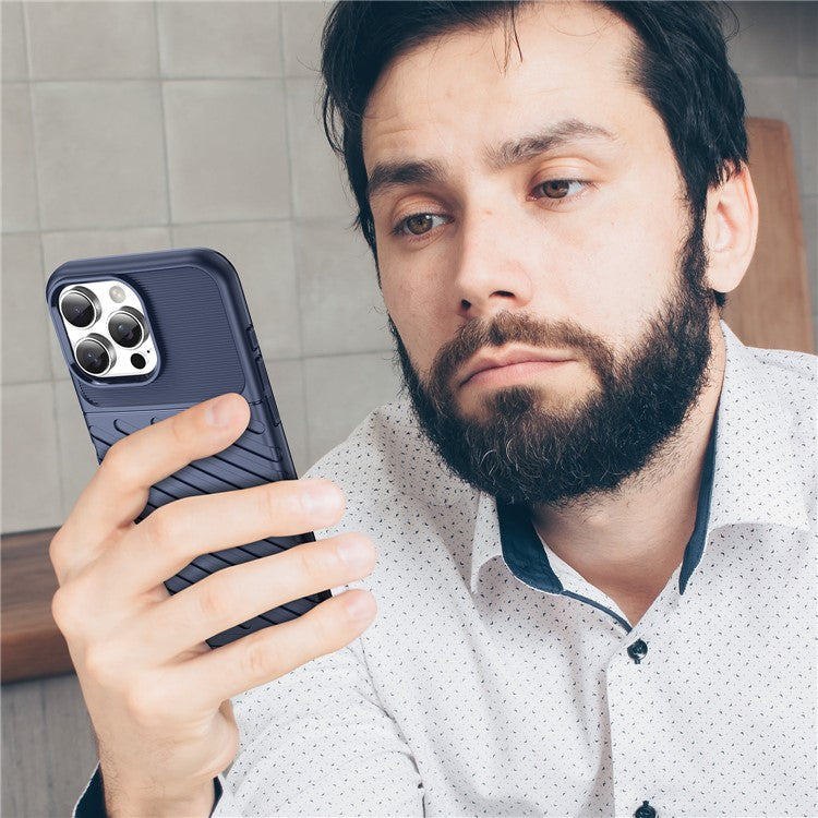 For iPhone 16 Pro Case Twill Texture TPU Shockproof Protective Phone Cover - Blue