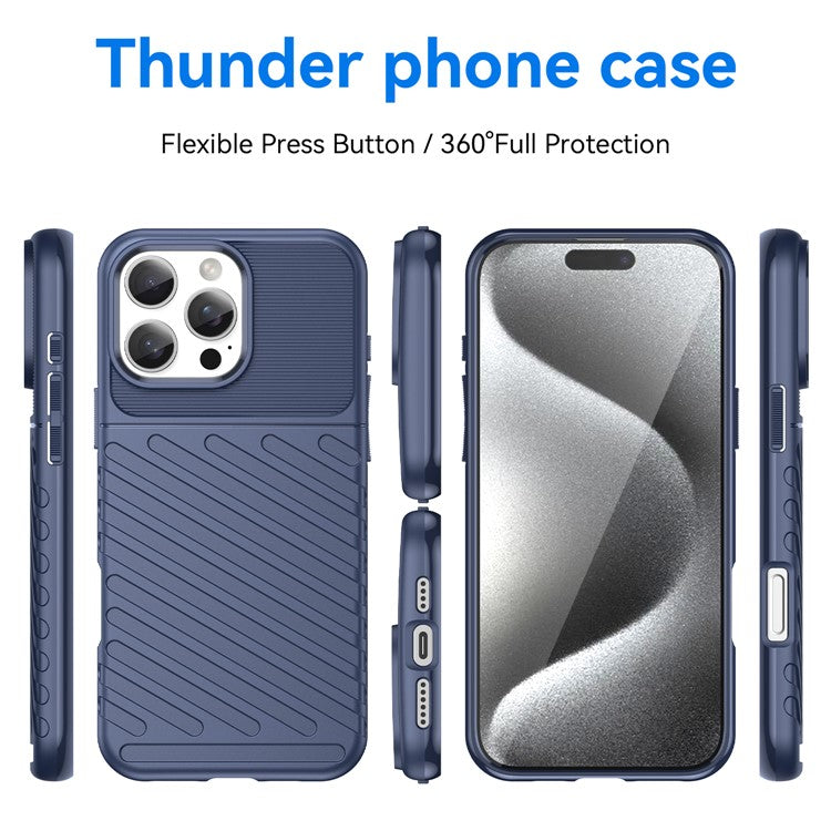 For iPhone 16 Pro Case Twill Texture TPU Shockproof Protective Phone Cover - Blue