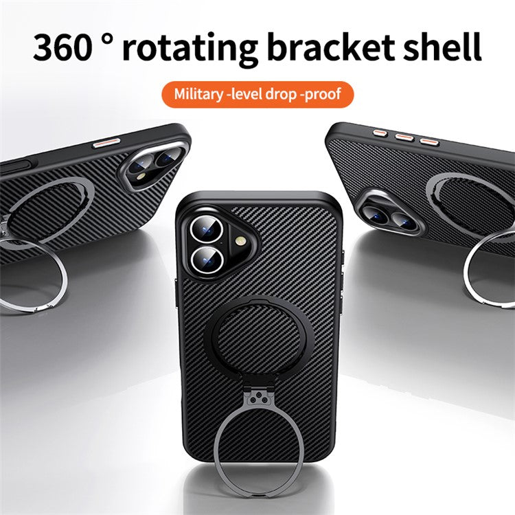 For iPhone 16 Plus Magnetic Case Ring Holder Kickstand PC+TPU Shockproof Phone Cover - Black