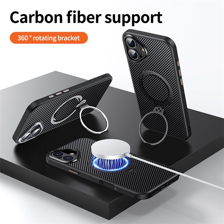 For iPhone 16 Plus Magnetic Case Ring Holder Kickstand PC+TPU Shockproof Phone Cover - Black