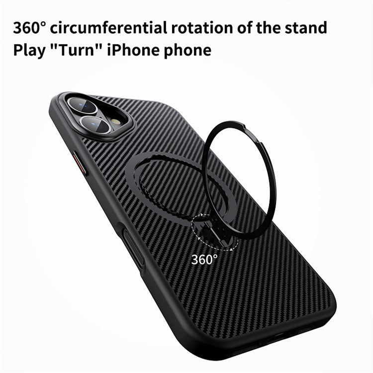 For iPhone 16 Plus Magnetic Case Ring Holder Kickstand PC+TPU Shockproof Phone Cover - Black
