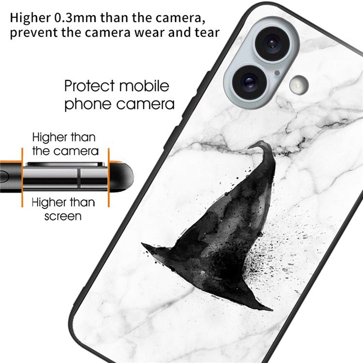 For iPhone 16 Case Tempered Glass+TPU Phone Protector Pattern Printing - Hat