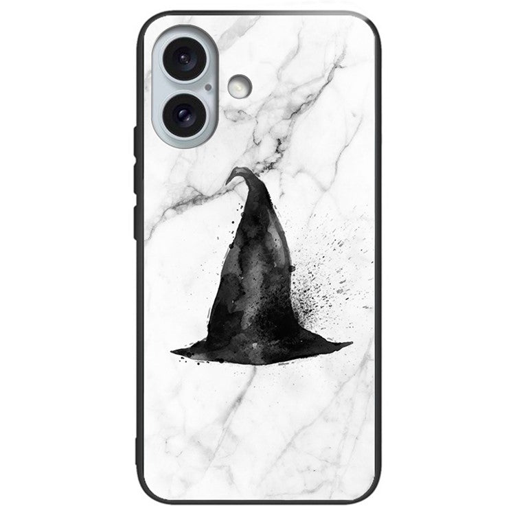 For iPhone 16 Plus Case Pattern Printing Tempered Glass+TPU Phone Cover - Hat