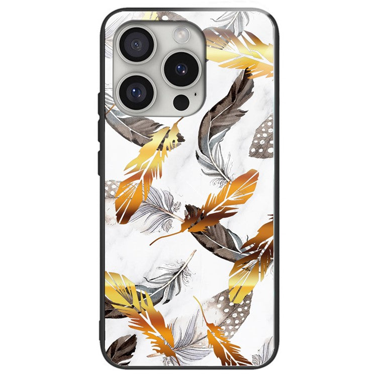 For iPhone 16 Pro Cases Tempered Glass+TPU Pattern Printing Phone Case - Golden Leaves