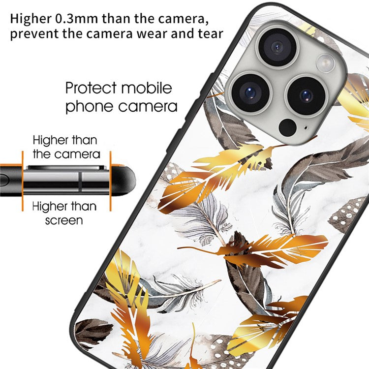 For iPhone 16 Pro Cases Tempered Glass+TPU Pattern Printing Phone Case - Golden Leaves