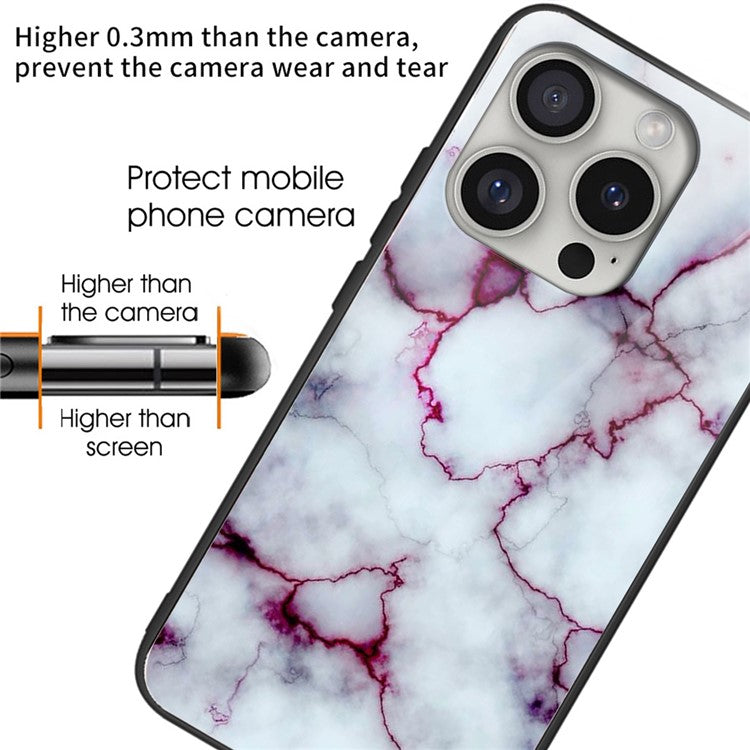 For iPhone 16 Pro Cases Tempered Glass+TPU Pattern Printing Phone Case - Purple Marble