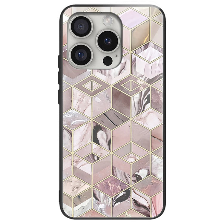 For iPhone 16 Pro Cases Pattern Printed Anti-Drop Tempered Glass+TPU Phone Cover - Block Marble