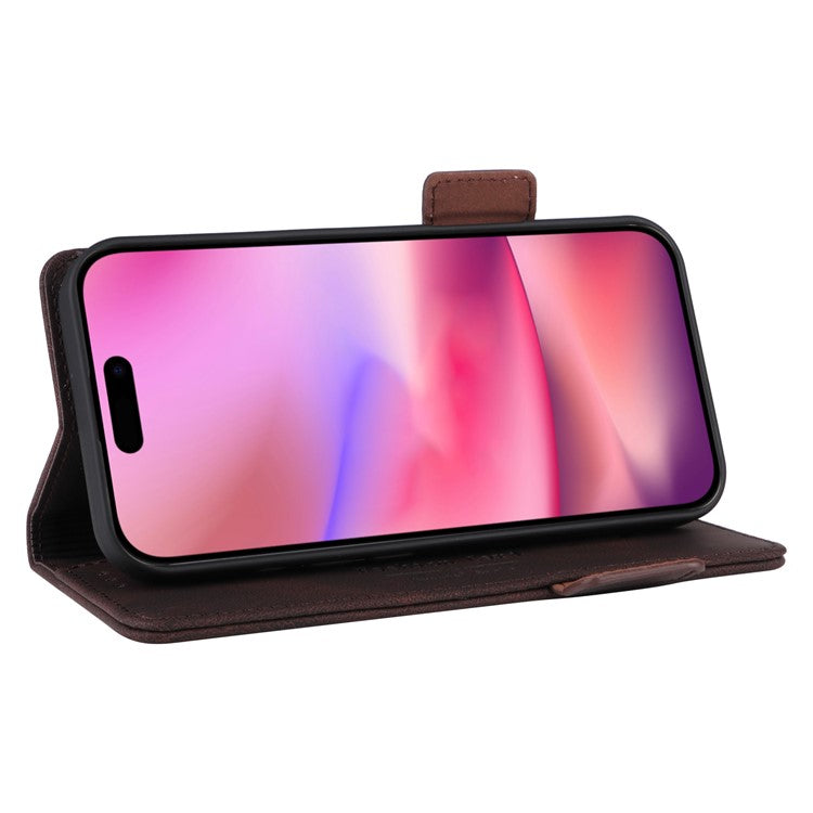 For iPhone 16 Case Hardware Decor Leather Phone Cover Card Holder Slots - Coffee