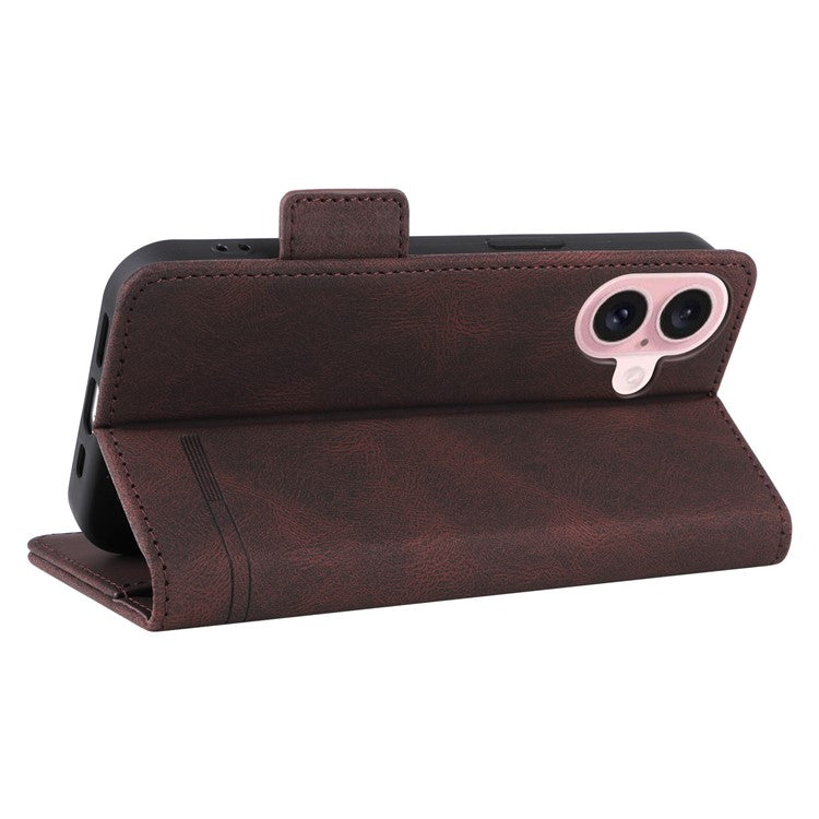 For iPhone 16 Case Hardware Decor Leather Phone Cover Card Holder Slots - Coffee