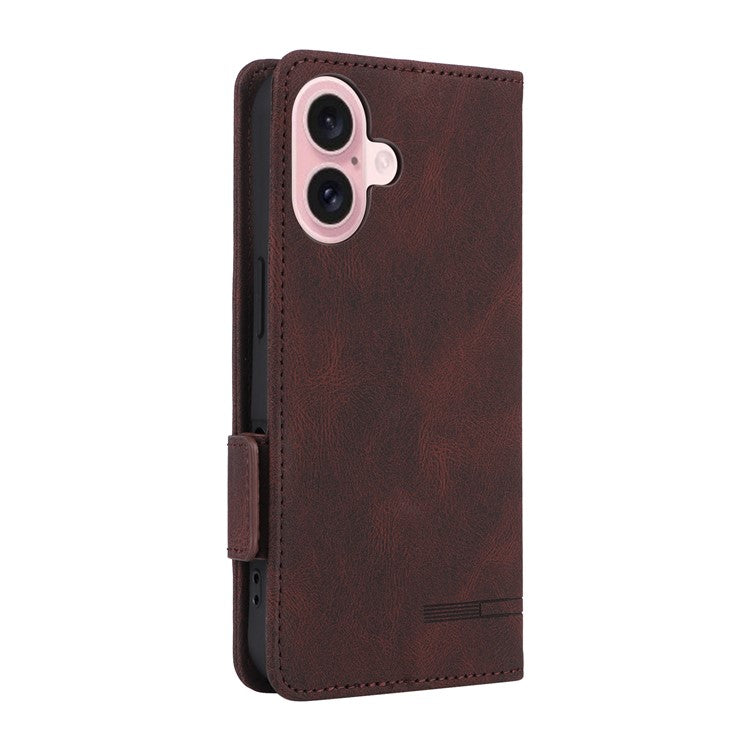 For iPhone 16 Case Hardware Decor Leather Phone Cover Card Holder Slots - Coffee