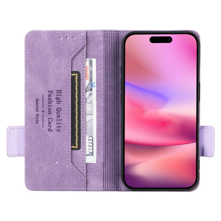 For iPhone 16 Plus Case Leather Flip Wallet  Phone Cover Hardware Decor - Purple
