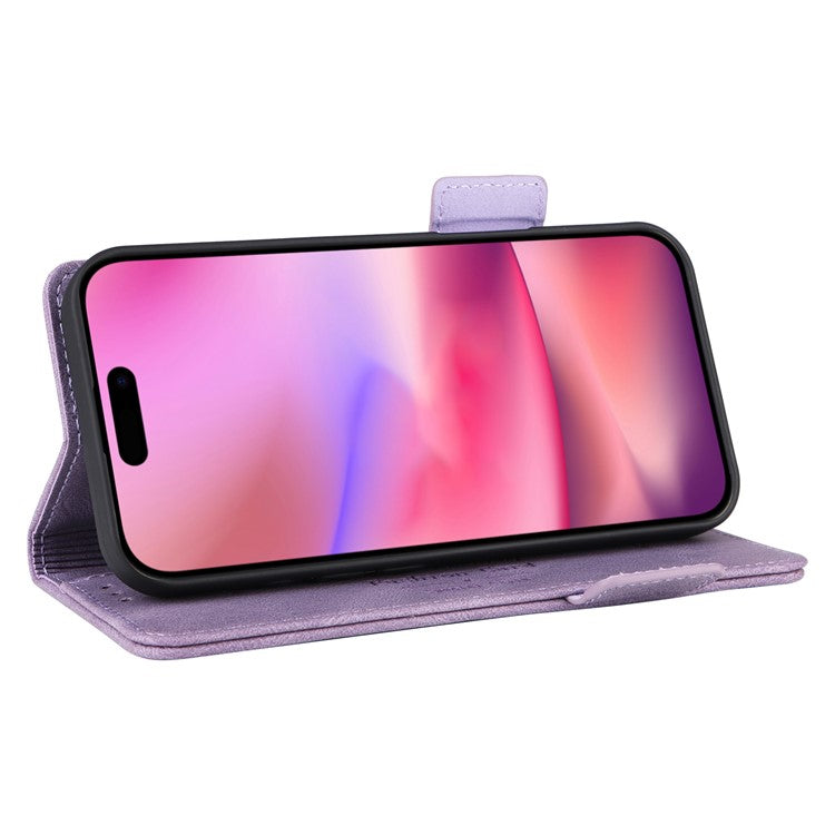 For iPhone 16 Plus Case Leather Flip Wallet  Phone Cover Hardware Decor - Purple