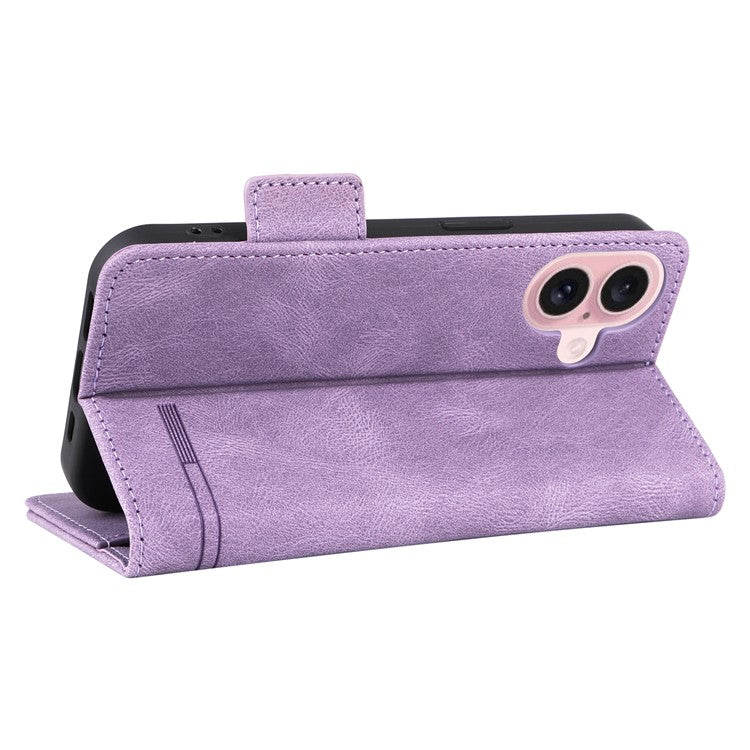 For iPhone 16 Plus Case Leather Flip Wallet  Phone Cover Hardware Decor - Purple