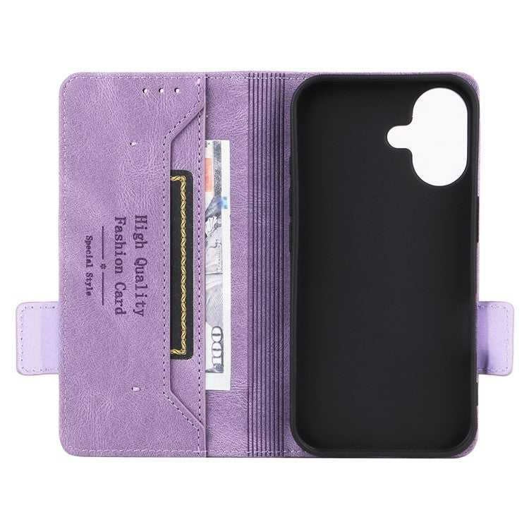 For iPhone 16 Plus Case Leather Flip Wallet  Phone Cover Hardware Decor - Purple