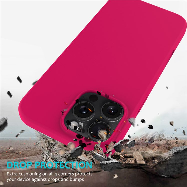 For iPhone 16 Pro Case Shockproof Liquid Silicone Soft Lining Phone Cover - Rose