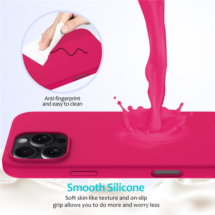 For iPhone 16 Pro Case Shockproof Liquid Silicone Soft Lining Phone Cover - Rose