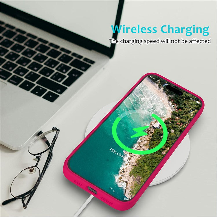 For iPhone 16 Pro Case Shockproof Liquid Silicone Soft Lining Phone Cover - Rose