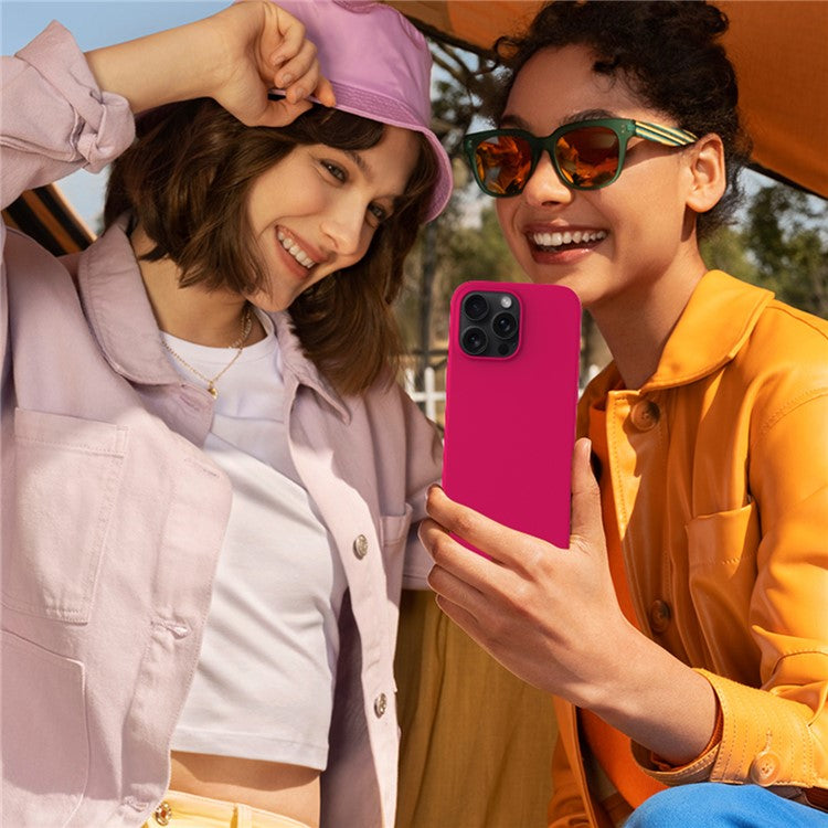 For iPhone 16 Pro Case Shockproof Liquid Silicone Soft Lining Phone Cover - Rose