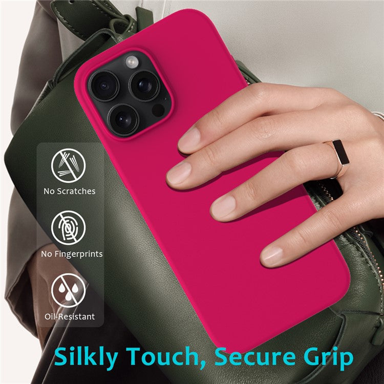 For iPhone 16 Pro Case Shockproof Liquid Silicone Soft Lining Phone Cover - Rose