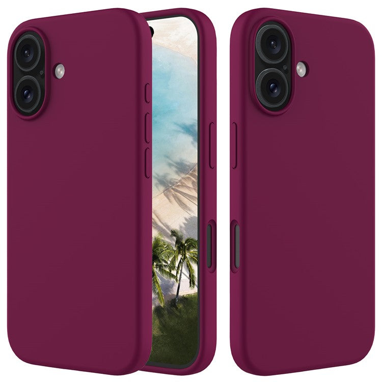 For iPhone 16 Case Liquid Silicone Soft Lining Shockproof Phone Cover - Wine Red