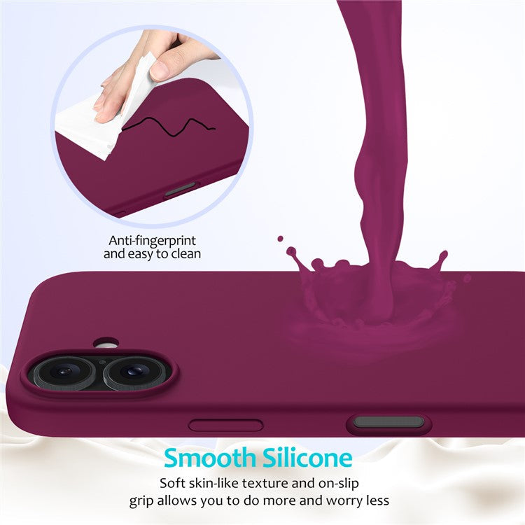 For iPhone 16 Case Liquid Silicone Soft Lining Shockproof Phone Cover - Wine Red
