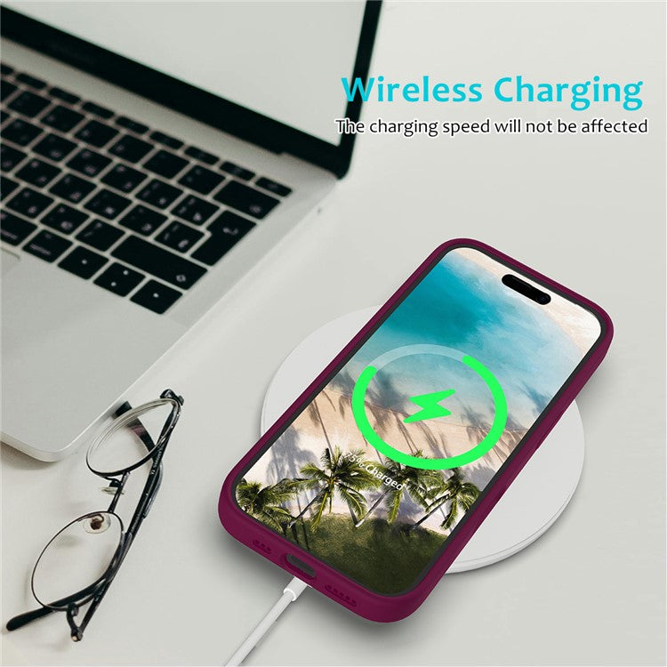For iPhone 16 Case Liquid Silicone Soft Lining Shockproof Phone Cover - Wine Red