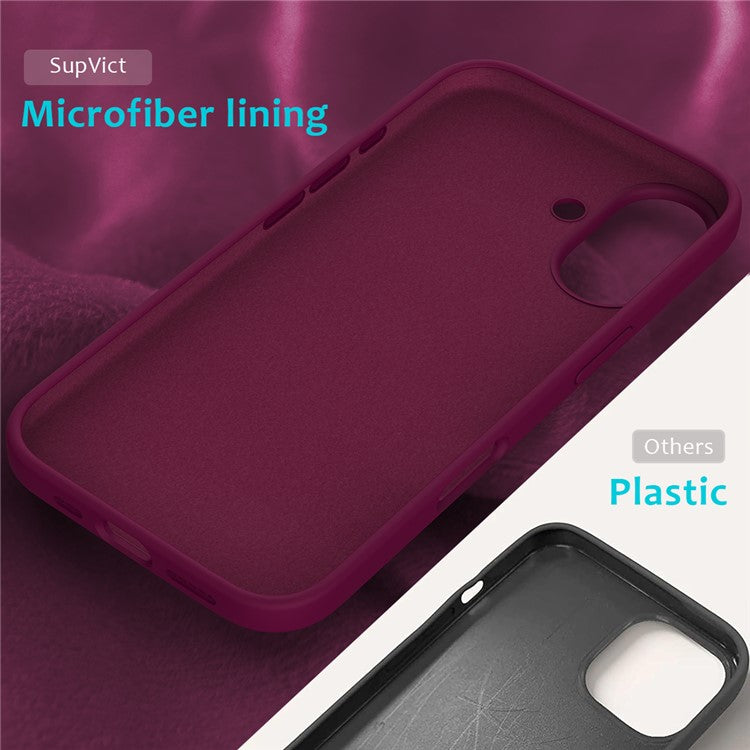 For iPhone 16 Case Liquid Silicone Soft Lining Shockproof Phone Cover - Wine Red