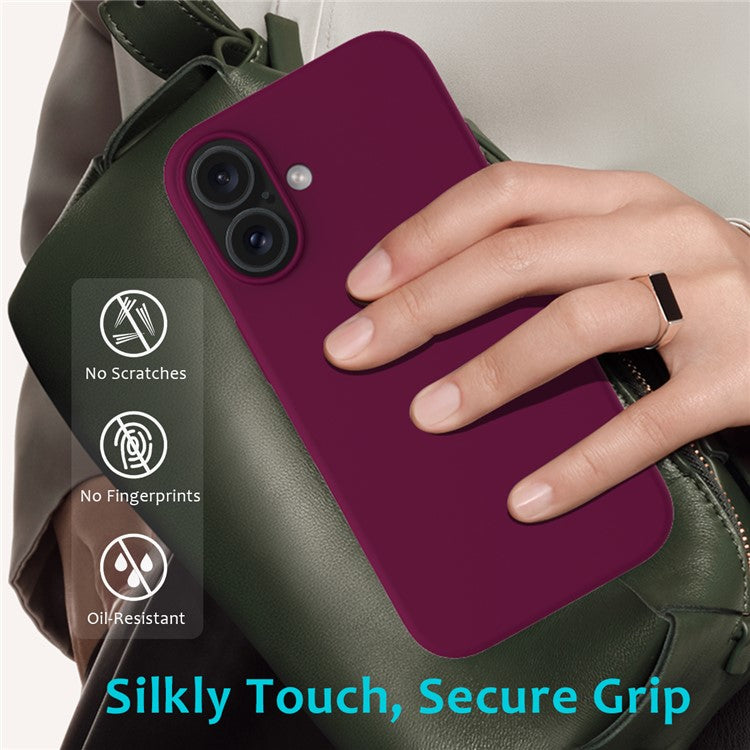 For iPhone 16 Case Liquid Silicone Soft Lining Shockproof Phone Cover - Wine Red