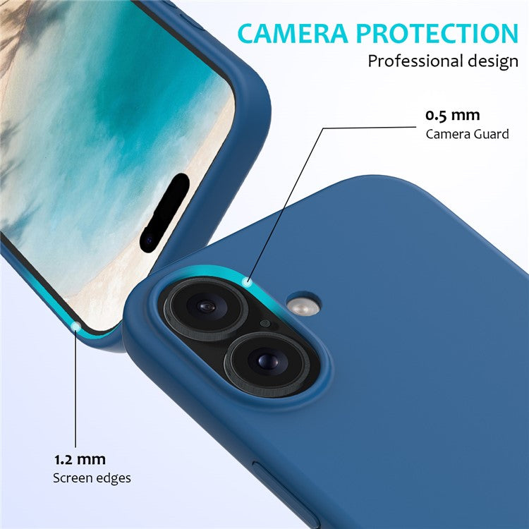 For iPhone 16 Plus Case Liquid Silicone Soft Lining Back Phone Cover - Blue