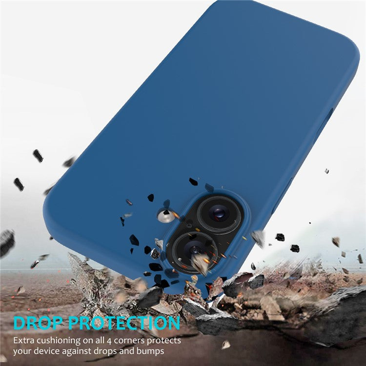 For iPhone 16 Plus Case Liquid Silicone Soft Lining Back Phone Cover - Blue