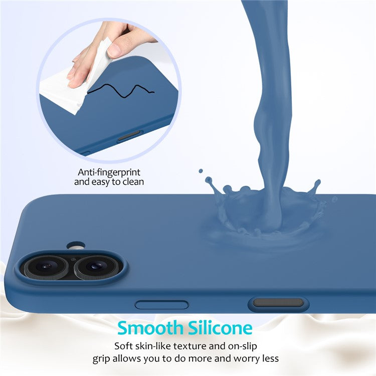 For iPhone 16 Plus Case Liquid Silicone Soft Lining Back Phone Cover - Blue