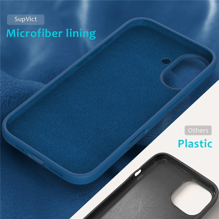 For iPhone 16 Plus Case Liquid Silicone Soft Lining Back Phone Cover - Blue