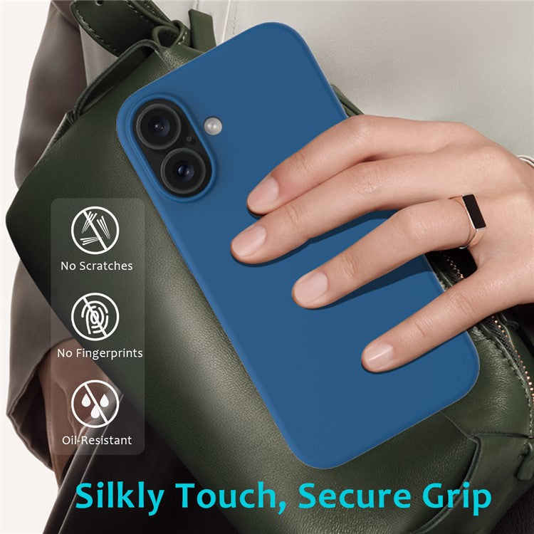 For iPhone 16 Plus Case Liquid Silicone Soft Lining Back Phone Cover - Blue