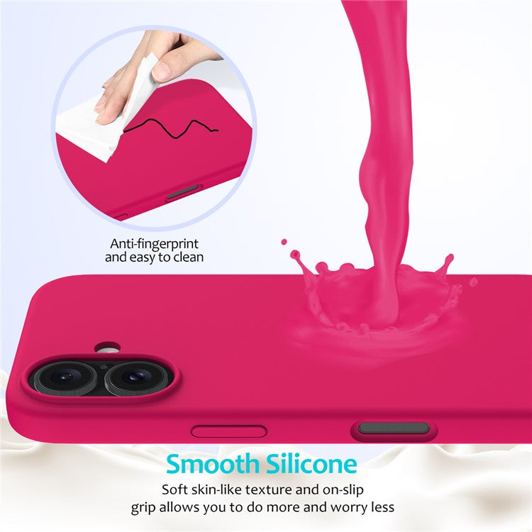For iPhone 16 Plus Case Liquid Silicone Soft Lining Back Phone Cover - Rose