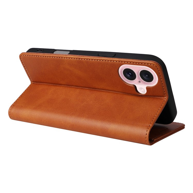 For iPhone 16 Case RFID Blocking Leather Phone Cover Magnetic Closing - Brown