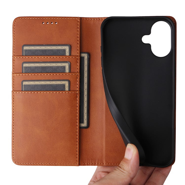 For iPhone 16 Case RFID Blocking Leather Phone Cover Magnetic Closing - Brown