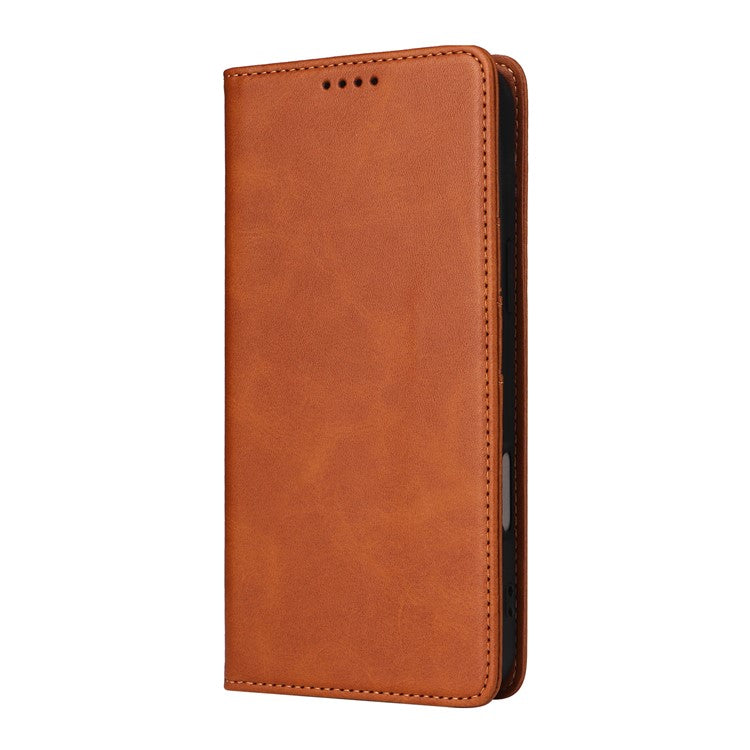 For iPhone 16 Case RFID Blocking Leather Phone Cover Magnetic Closing - Brown