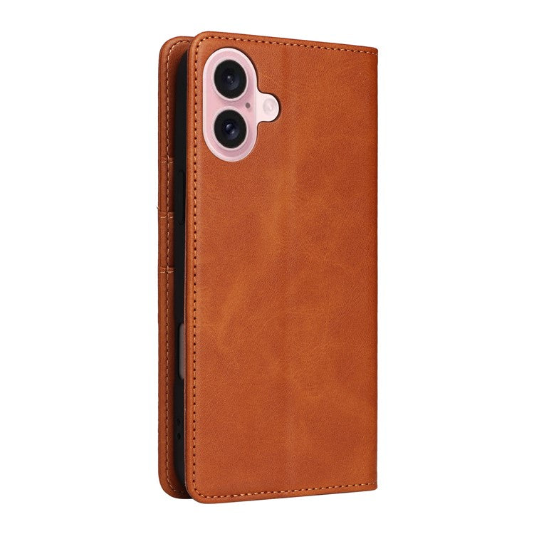For iPhone 16 Case RFID Blocking Leather Phone Cover Magnetic Closing - Brown