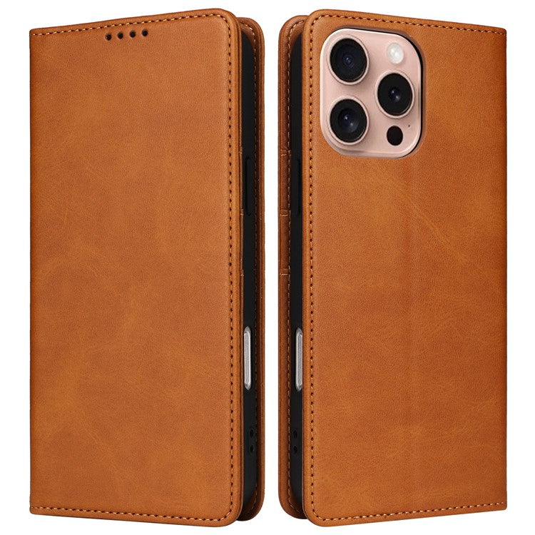 For iPhone 16 Pro Case RFID Blocking PU Leather Folio Flip Phone Cover - Brown